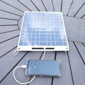 1pc 30W Polysilicon Dual USB Solar Flexible Charging Panel; 13W 5V Outdoor Mobile Phone Solar Charger; Suitable For Camping; Hiking; RV Travel