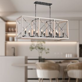 Modern American luxury rectangular E12 retro chandelier metal 12-bulb white chandelier, without bulbs