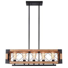 5-Light Kitchen Island Pendant Lighting, Farmhouse Dining Room Light Fixtures, 31 inch Linear Chandelier with Black & Wood Painting