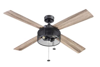 52" 4 Blade Matte Black Cage Ceiling Fan with Lights