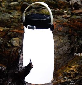 Tanbaby Portable Solar Silicone Lantern Bottle Light USB Rechargeable LED Night Light Outdoor Waterproof Camping Hiking Lamp (Color: )