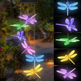 Color Changing Solar Power Wind Chime Crystal Ball Hummingbird Butterfly Waterproof Outdoor Windchime Light For Patio Yard Garde (Option: Dragonfly-4pcs)