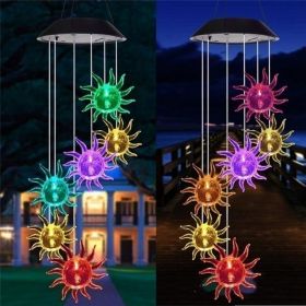 Color Changing Solar Power Wind Chime Crystal Ball Hummingbird Butterfly Waterproof Outdoor Windchime Light For Patio Yard Garde (Option: Sun-1pc)