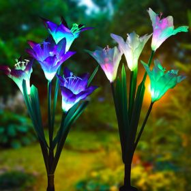 Outdoor Solar Garden Light Waterproof 7 LED Colorful Color Lawn Light Lily Fairy Lights Christmas Decoration Patio Lighting (Option: Pink Color 2pcs)