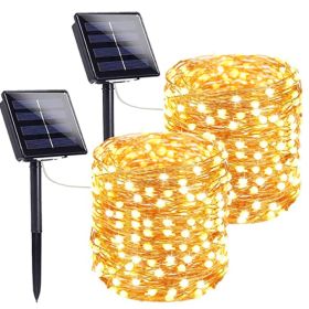 Outdoor Rain-proof Solar Copper Wire Lamp (Option: Yellow-32meters 300lamp)