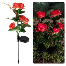 Outdoor Landscape Solar Rose 3-head Courtyard Garden Ground Plug Lawn Lamp (Color: Red)