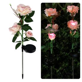 Outdoor Landscape Solar Rose 3-head Courtyard Garden Ground Plug Lawn Lamp (Color: Pink)