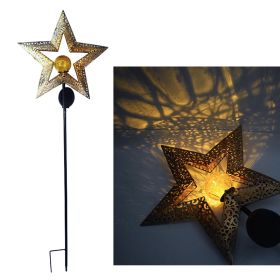 Outdoor Wrought Iron Ground Plug Solar Lawn Lamp Retro Hollow Courtyard Landscape Projection Lamp (Option: Five pointed star)