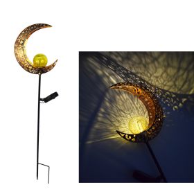 Outdoor Wrought Iron Ground Plug Solar Lawn Lamp Retro Hollow Courtyard Landscape Projection Lamp (Option: Golden moon)