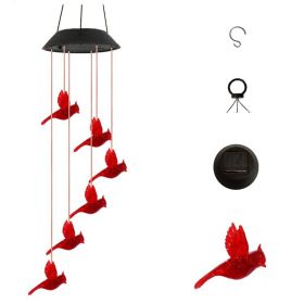 Color Changing Solar Power Wind Chime Crystal Ball Hummingbird Butterfly Waterproof Outdoor Windchime Light For Patio Yard Garde (Option: Red bird-1pc)