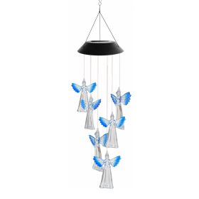 Color Changing Solar Power Wind Chime Crystal Ball Hummingbird Butterfly Waterproof Outdoor Windchime Light For Patio Yard Garde (Option: Painted Angel-1pc)