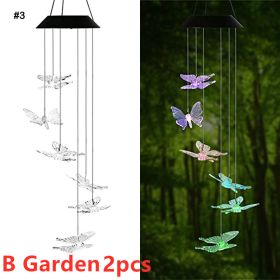 Color Changing Solar Power Wind Chime Crystal Ball Hummingbird Butterfly Waterproof Outdoor Windchime Light For Patio Yard Garde (Option: B Garden-2pc)