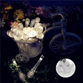 LED Outdoor Water Drops Solar Lamp String Lights LED Fairy Holiday Christmas Party Garland Garden Waterproof (Option: White light battery 10meters)