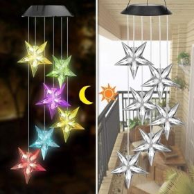 Color Changing Solar Power Wind Chime Crystal Ball Hummingbird Butterfly Waterproof Outdoor Windchime Light For Patio Yard Garde (Option: Star-2pcs)