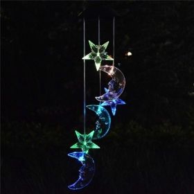 Color Changing Solar Power Wind Chime Crystal Ball Hummingbird Butterfly Waterproof Outdoor Windchime Light For Patio Yard Garde (Option: Star moon-2pcs)