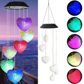 Color Changing Solar Power Wind Chime Crystal Ball Hummingbird Butterfly Waterproof Outdoor Windchime Light For Patio Yard Garde (Option: Heart-6pcs)