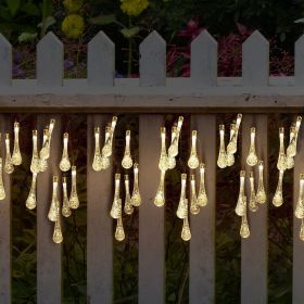 LED Outdoor Water Drops Solar Lamp String Lights LED Fairy Holiday Christmas Party Garland Garden Waterproof (Option: Warm White)