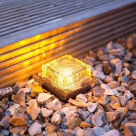 Waterproof Solar Power LED Ground Crystal Glass Ice Brick Shape Outdoor Yard Garden Deck Road Lamp Light (Option: Warm White)