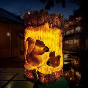 Resin Solar Stump Owl Lawn Night Light (Color: Yellow)