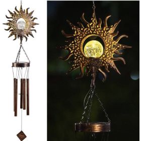 Wrought iron hollow sun moon wind chime pendant LED outdoor garden landscape decoration (Option: Sun)