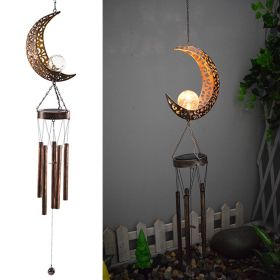 Wrought iron hollow sun moon wind chime pendant LED outdoor garden landscape decoration (Option: Moon)