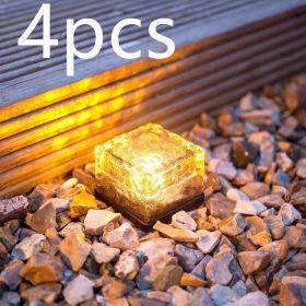 Waterproof Solar Power LED Ground Crystal Glass Ice Brick Shape Outdoor Yard Garden Deck Road Lamp Light (Option: )