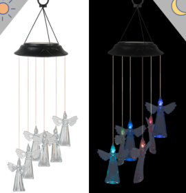 Color Changing Solar Power Wind Chime Crystal Ball Hummingbird Butterfly Waterproof Outdoor Windchime Light For Patio Yard Garde (Option: Transparent angel-1PC)