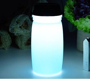 Tanbaby Portable Solar Silicone Lantern Bottle Light USB Rechargeable LED Night Light Outdoor Waterproof Camping Hiking Lamp (Color: Blue)