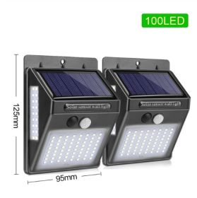 Solar sensor light (Option: 100LED-Black-2pcs)