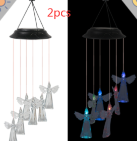 Color Changing Solar Power Wind Chime Crystal Ball Hummingbird Butterfly Waterproof Outdoor Windchime Light For Patio Yard Garde (Option: Transparent angel-2pcs)