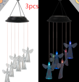 Color Changing Solar Power Wind Chime Crystal Ball Hummingbird Butterfly Waterproof Outdoor Windchime Light For Patio Yard Garde (Option: Transparent angel-3pcs)