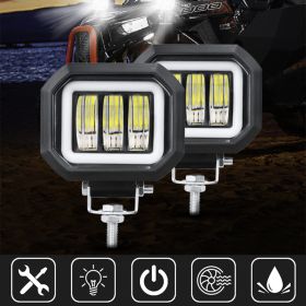 Fog Light With Aperture Angel Eye Motorcycle Spotlight Off-road Vehicle (Option: Yellow-Square-2PCS)